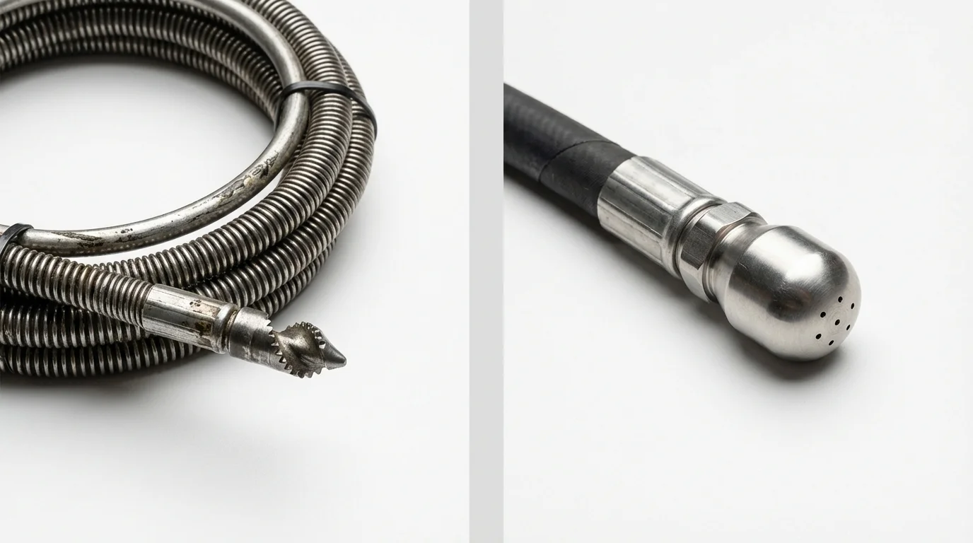 Drain snake cable and hydro jetting nozzle used for drain cleaning in Southgate, MI