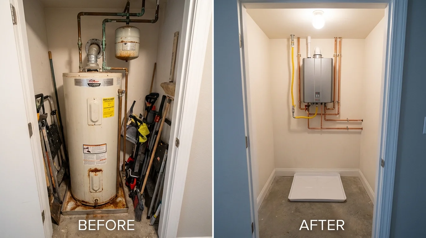 Tank water heater versus wall-mounted tankless unit comparison for Southgate, MI homeowners